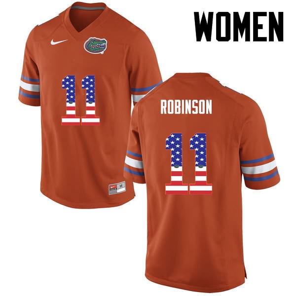 NCAA Florida Gators Demarcus Robinson Women's #11 USA Flag Fashion Nike Orange Stitched Authentic College Football Jersey FKY1864RI